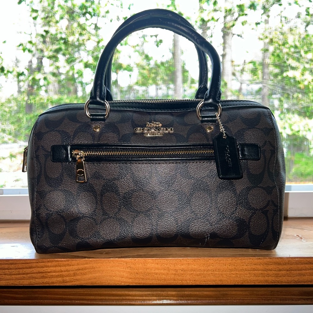 Coach Rowan Black and Brown Satchel